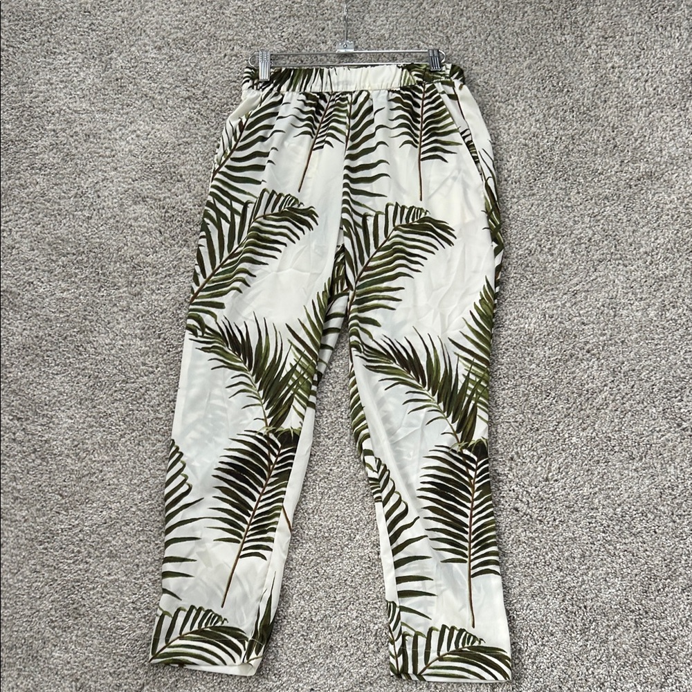 H&M Palm Print Chinos in Olive and Cream